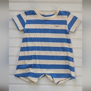 Tiny Striped Blue and Cream Kids Romper